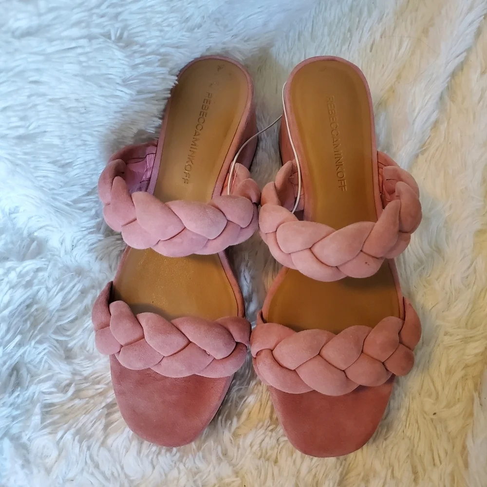 Rebecca Minkoff braided platform‎ sandal Imani Wedge pink blush mauve
